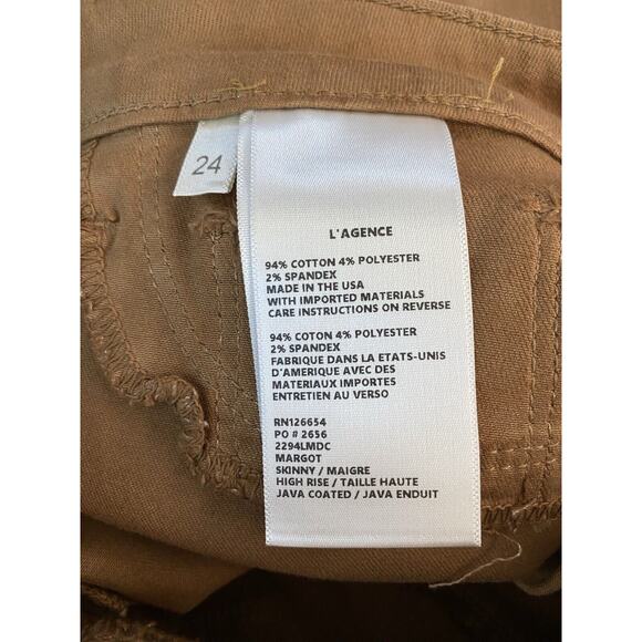 NWOT L’Agence Sz 24 Brown Coated Cotton Poly Spandex Margot Skinny Hirise Pants - Picture 5 of 9